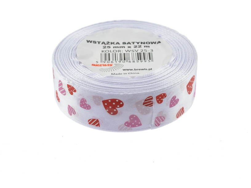 Wstążka satynowa serca 25mmx22m WSV25-3 Brewis